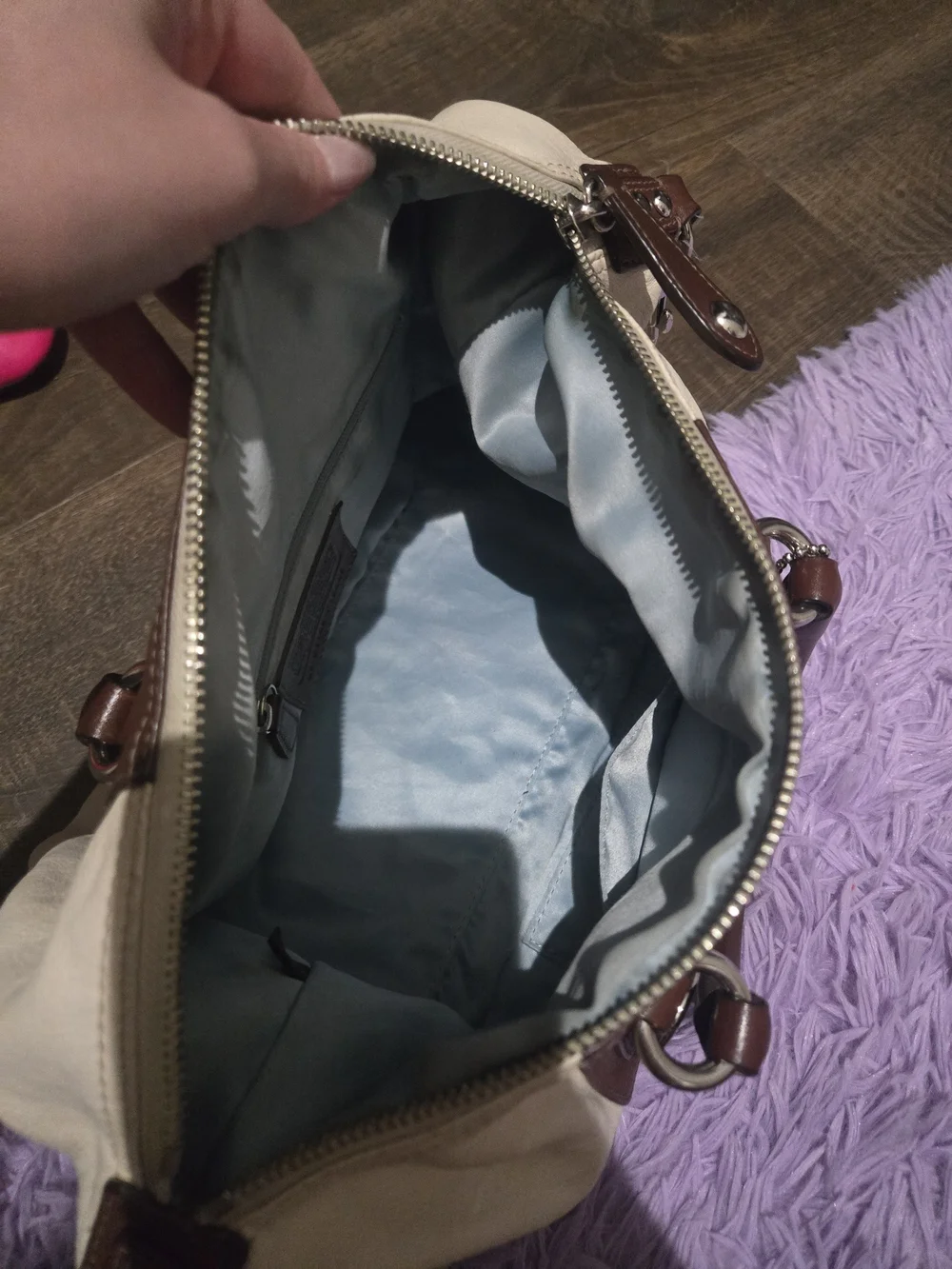 Coach Two-Tone Leather Satchel - Brown and Cream